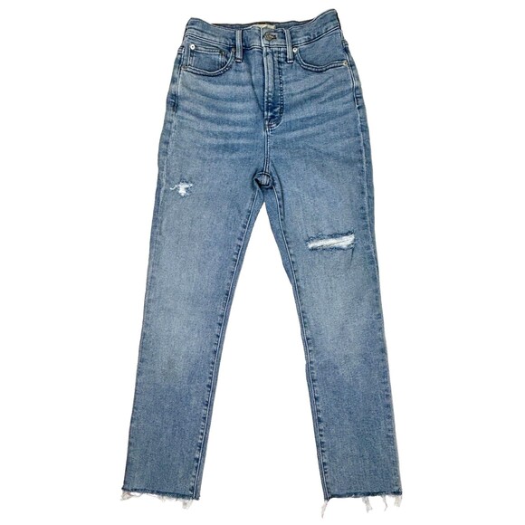 Madewell The Perfect Vintage Jeans Medium Blue Denim Raw Hem High Rise Cotton 25 - Picture 3 of 16